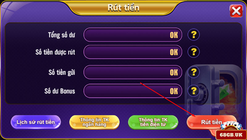 Click “Rút Tiền” để xác nhận giao dịch